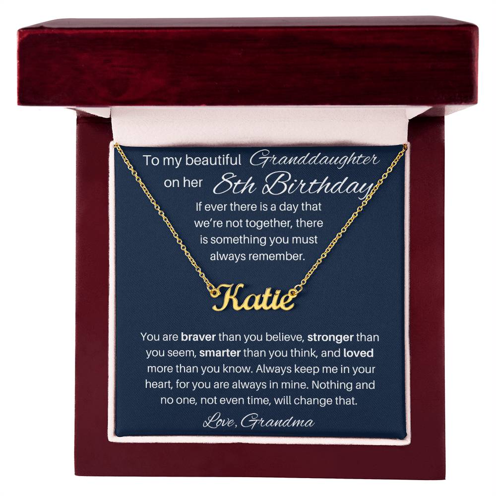 8th  Birthday Name Necklace For Granddaughter