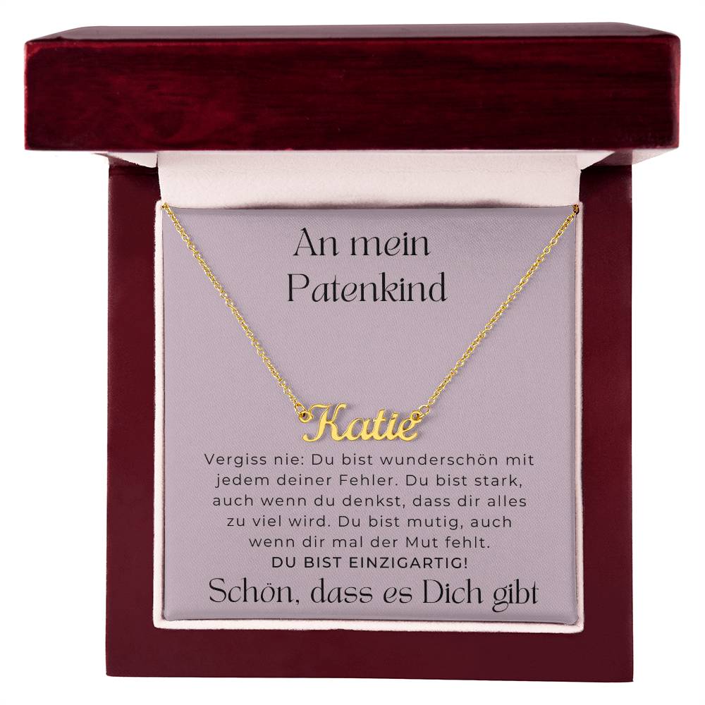 An Mien Patenkind - Du Bist Stark - Custom Name Necklace