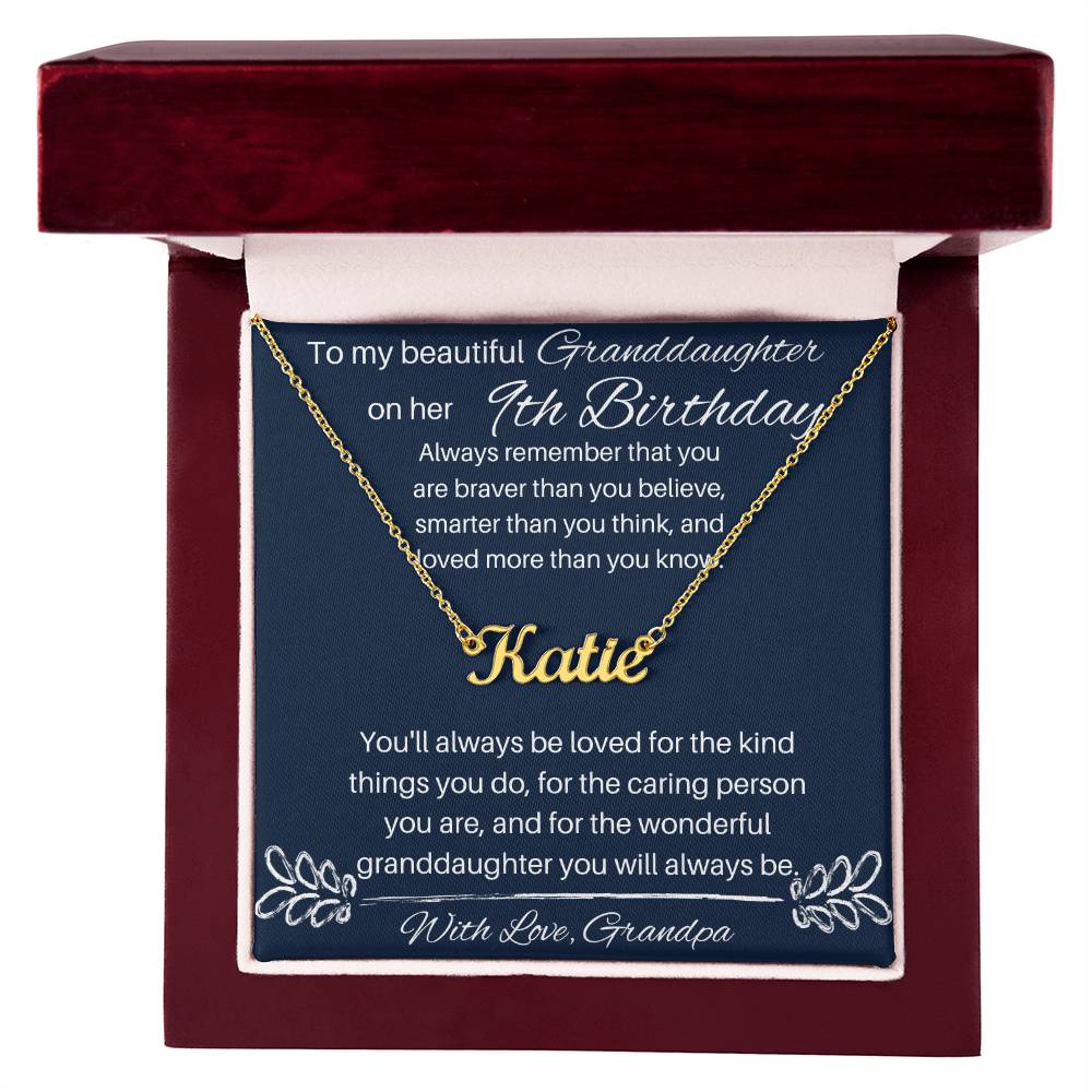 To My Beautiful Granddaughter - 9th Birthday - Custom Name Necklace