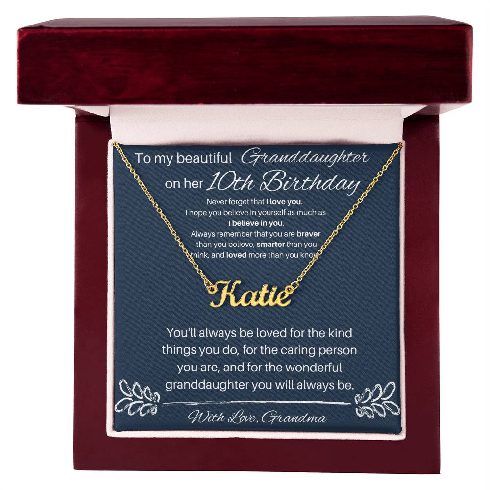 To My Beautiful Granddaughter | Happy 10th Birthday | Custom Name Necklace