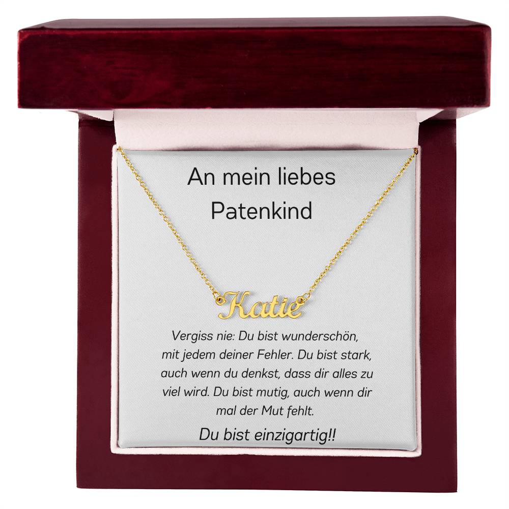 An Meinn Liebes Patenkind - Du Bist Stark - Custom Name Necklace