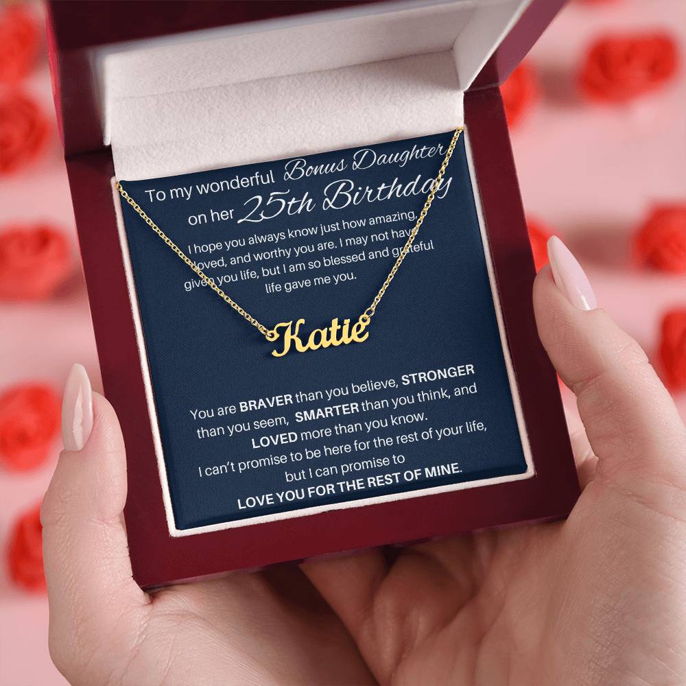 25th Birthday Gifts For Bonus Daughter - Custom Name Necklace