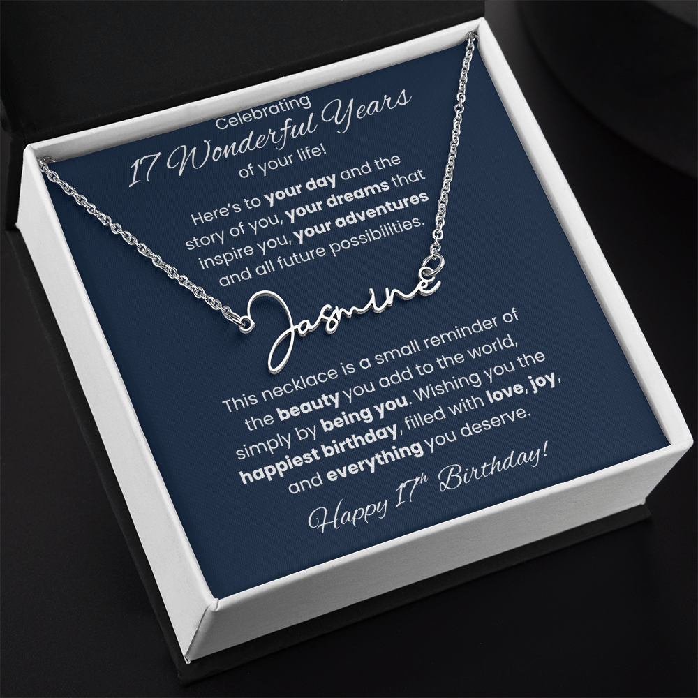 17th Birthday Custom Signature Name Necklace Jewelry Gift