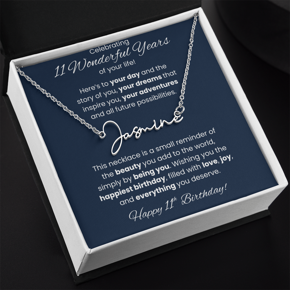 11th Birthday Custom Signature Name Necklace Jewelry Gift