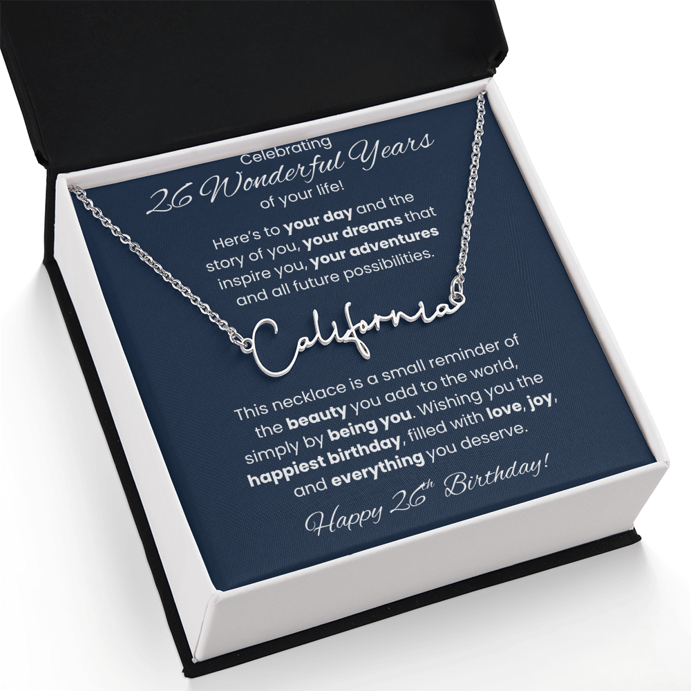 26th Birthday Custom Signature Name Necklace Jewelry Gift