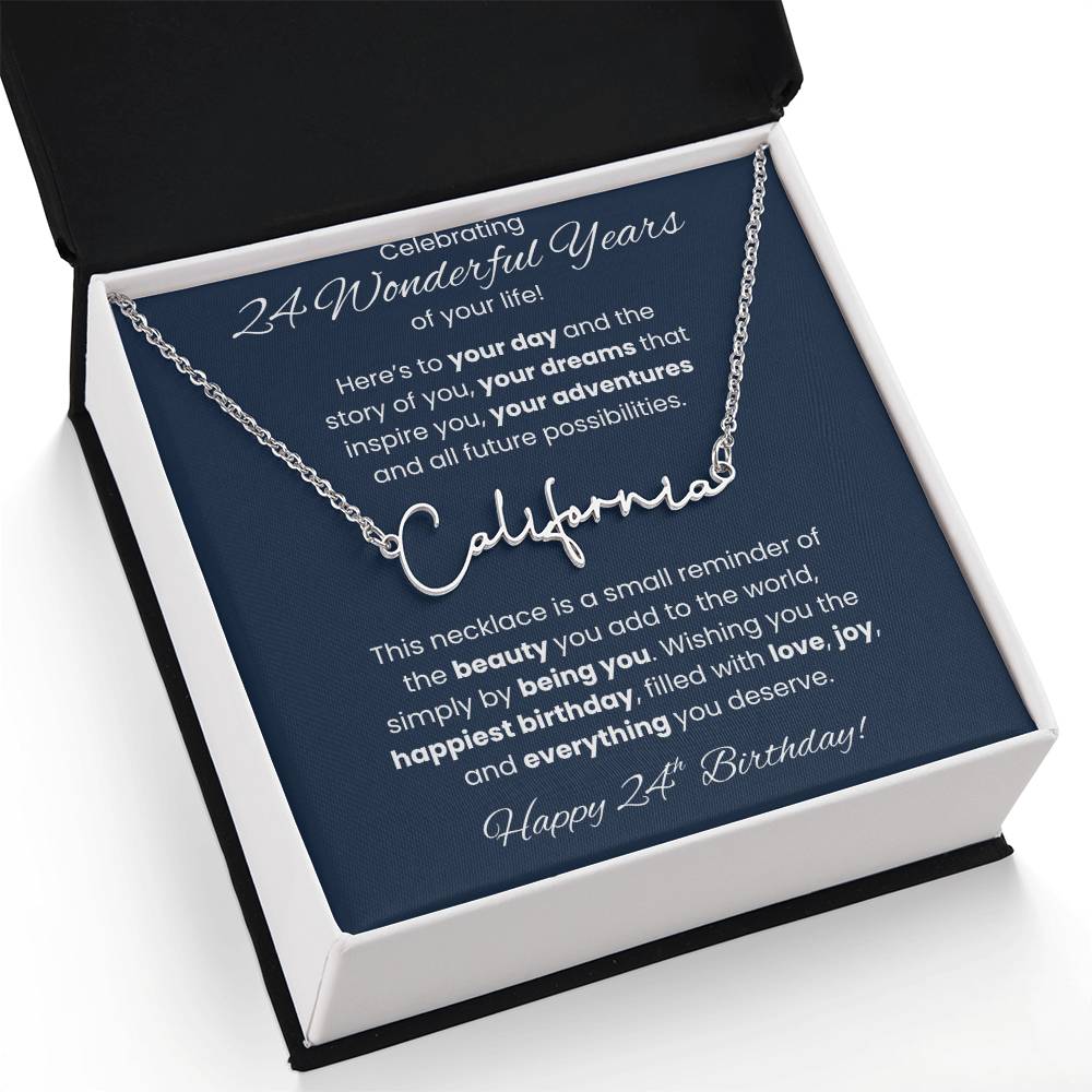 24th Birthday Custom Signature Name Necklace Jewelry Gift