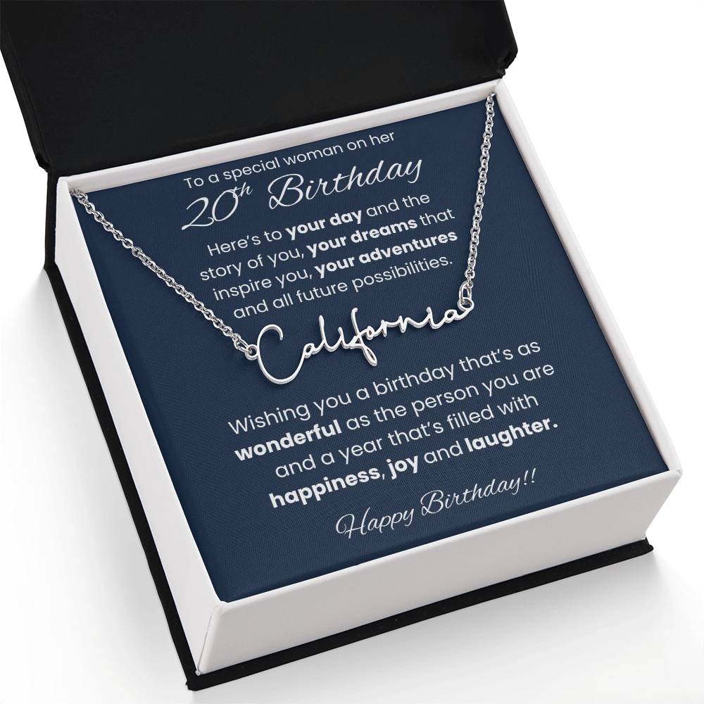 20th Birthday Signature Name Necklace To A Special Woman