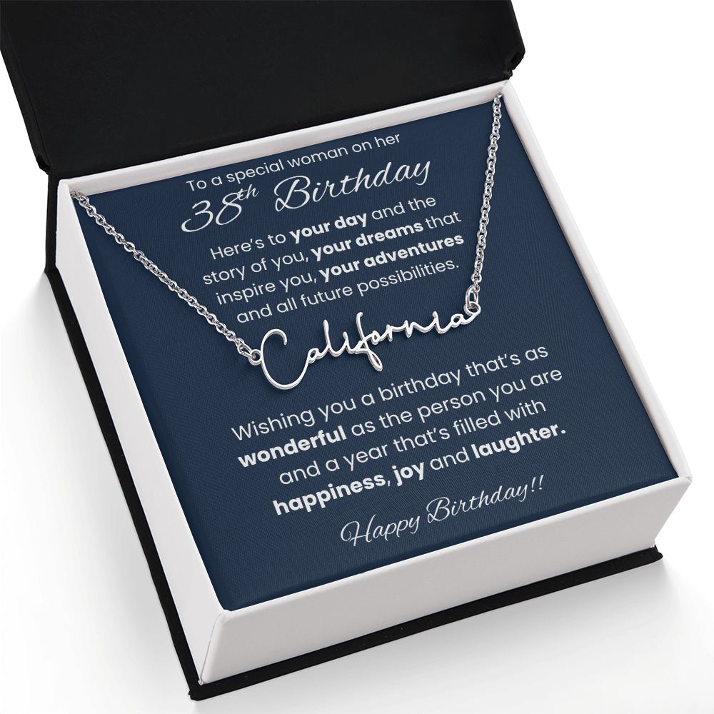 38th Birthday Signature Name Necklace To A Special Woman