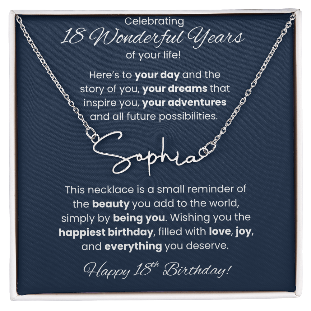 18th Birthday Custom Signature Name Necklace Jewelry Gift