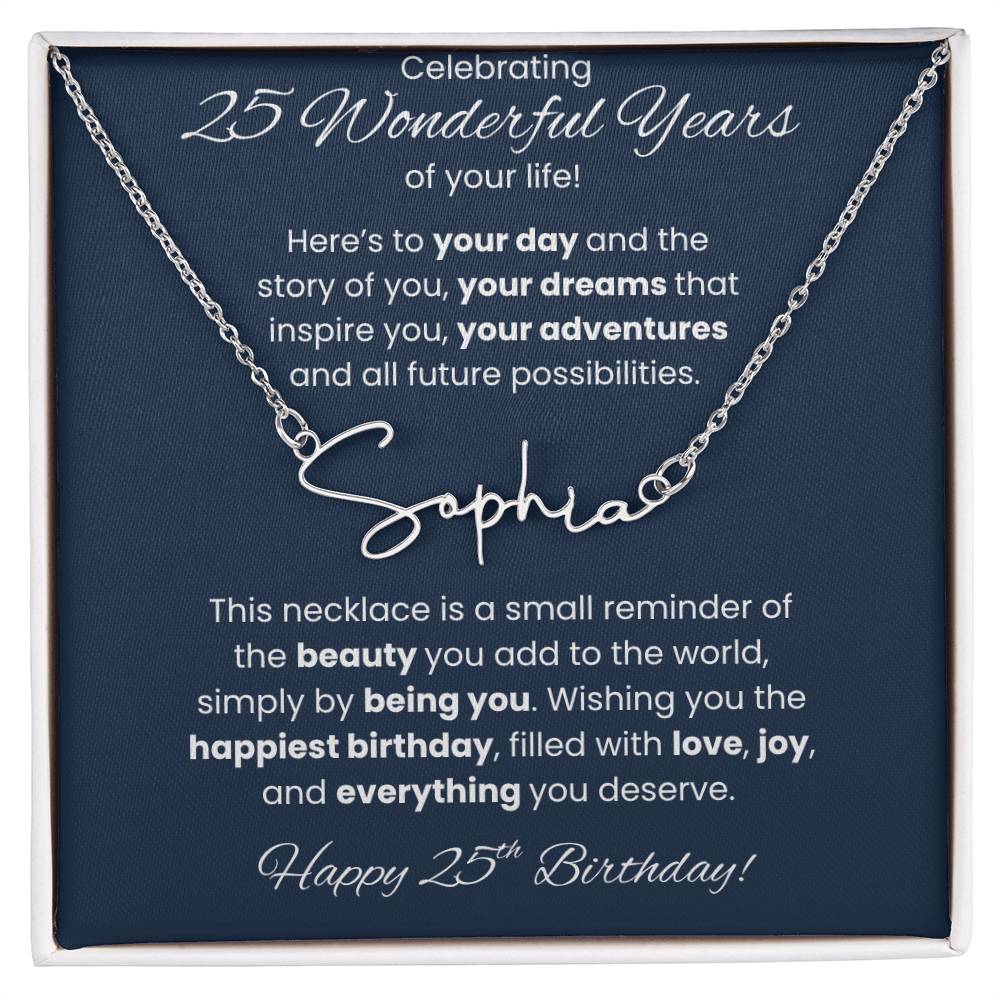 25th Birthday Custom Signature Name Necklace Jewelry Gift