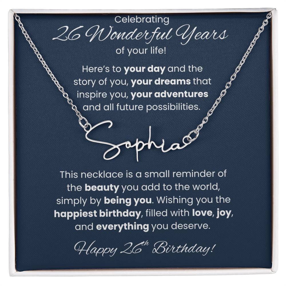 26th Birthday Custom Signature Name Necklace Jewelry Gift