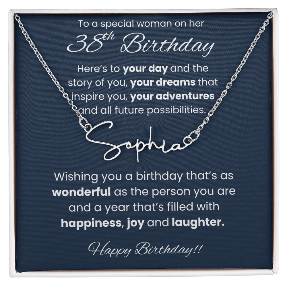 38th Birthday Signature Name Necklace To A Special Woman