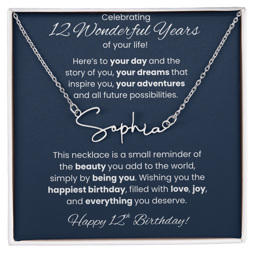 12th Birthday Custom Signature Name Necklace Jewelry Gift