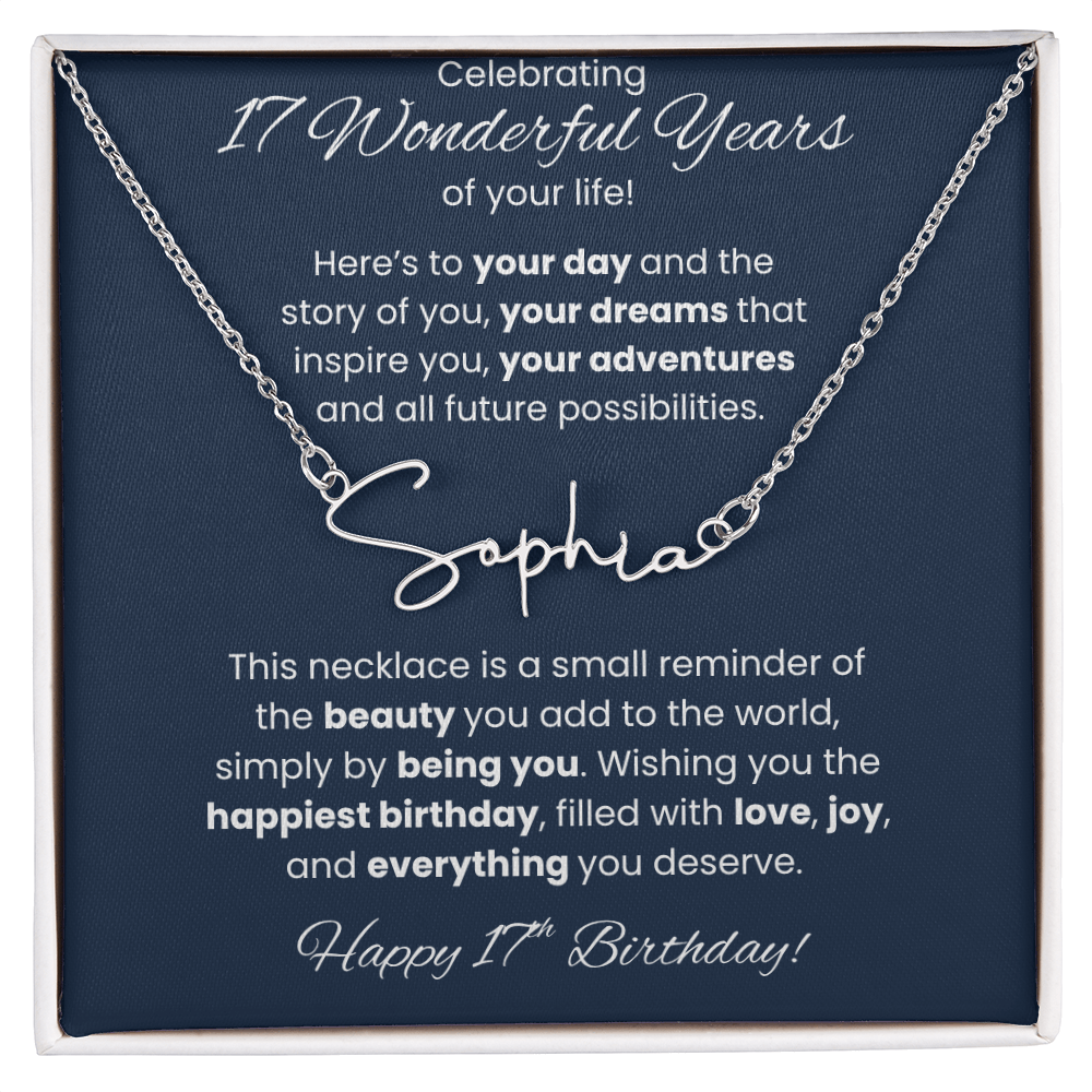 17th Birthday Custom Signature Name Necklace Jewelry Gift