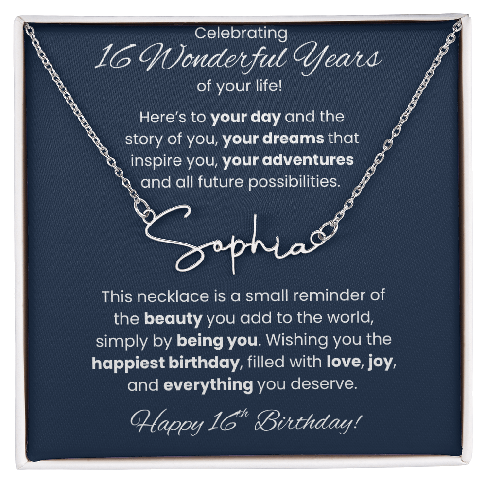 16th Birthday Custom Signature Name Necklace Jewelry Gift