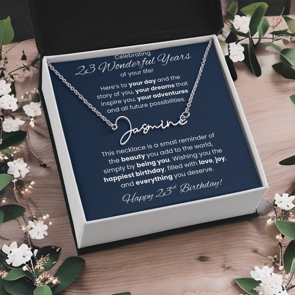 23rd Birthday Custom Signature Name Necklace Jewelry Gift