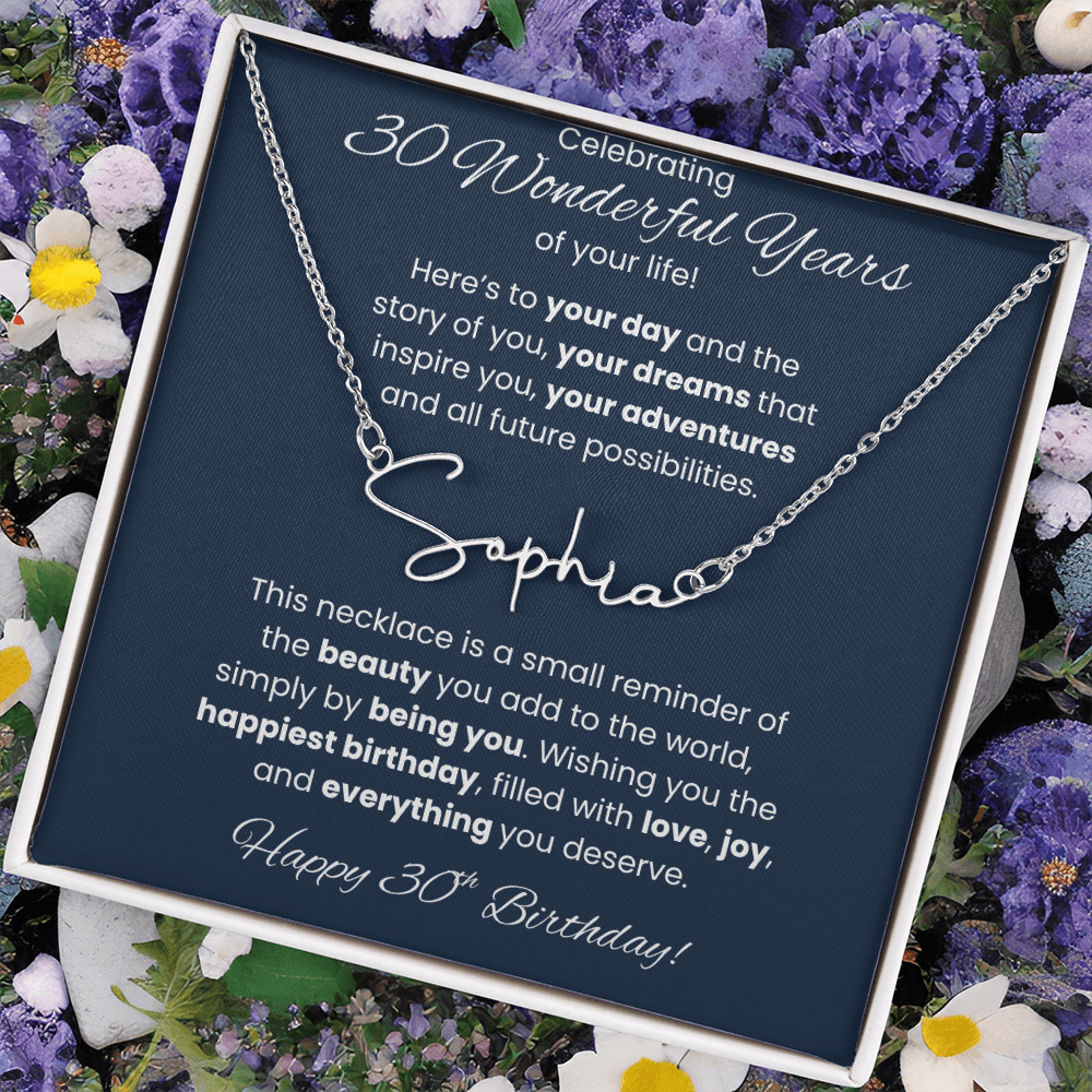 30th Birthday Custom Signature Name Necklace Jewelry Gift