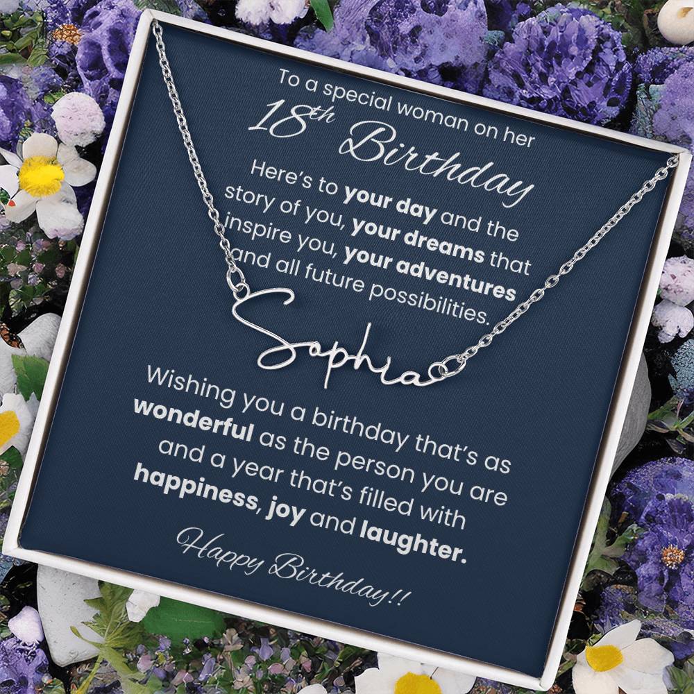 18th Birthday Signature Name Necklace To A Special Woman