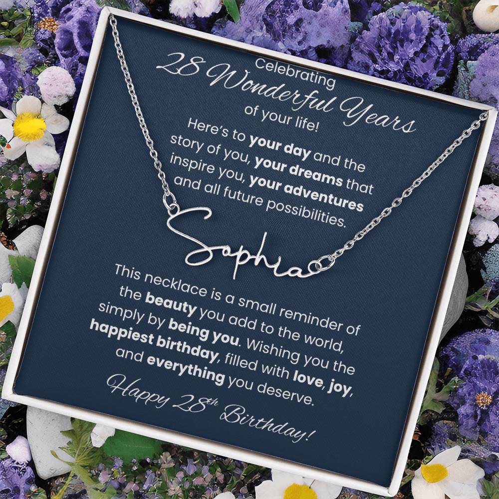 28th Birthday Custom Signature Name Necklace Jewelry Gift