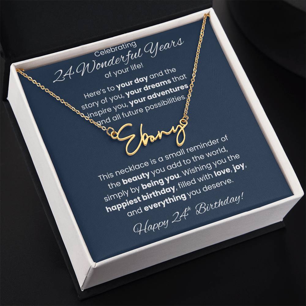 24th Birthday Custom Signature Name Necklace Jewelry Gift