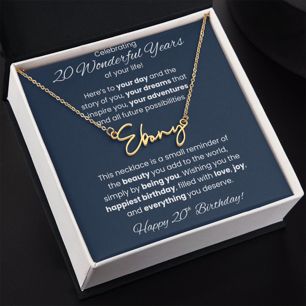 20th Birthday Custom Signature Name Necklace Jewelry Gift