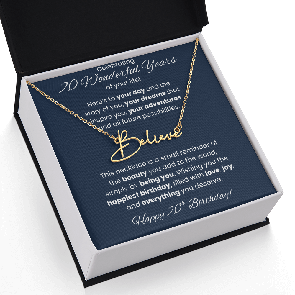20th Birthday Custom Signature Name Necklace Jewelry Gift