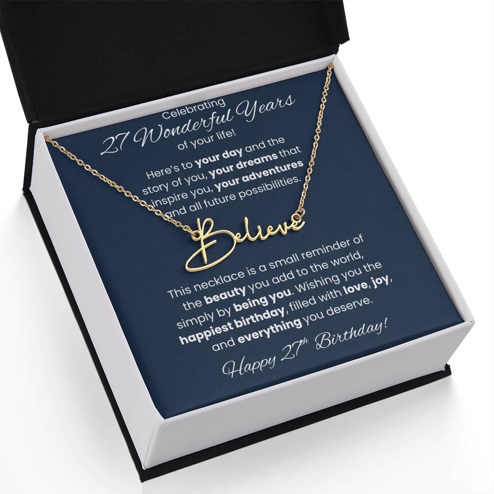 27th Birthday Custom Signature Name Necklace Jewelry Gift
