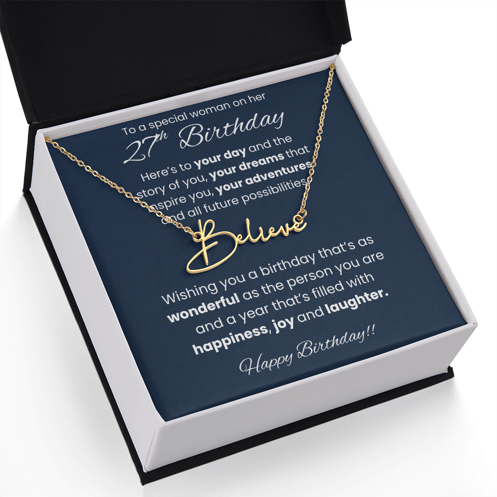 27th Birthday Signature Name Necklace To A Special Woman