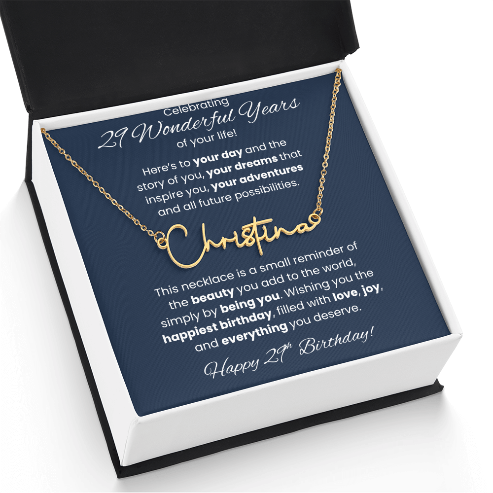 29th Birthday Custom Signature Name Necklace Jewelry Gift