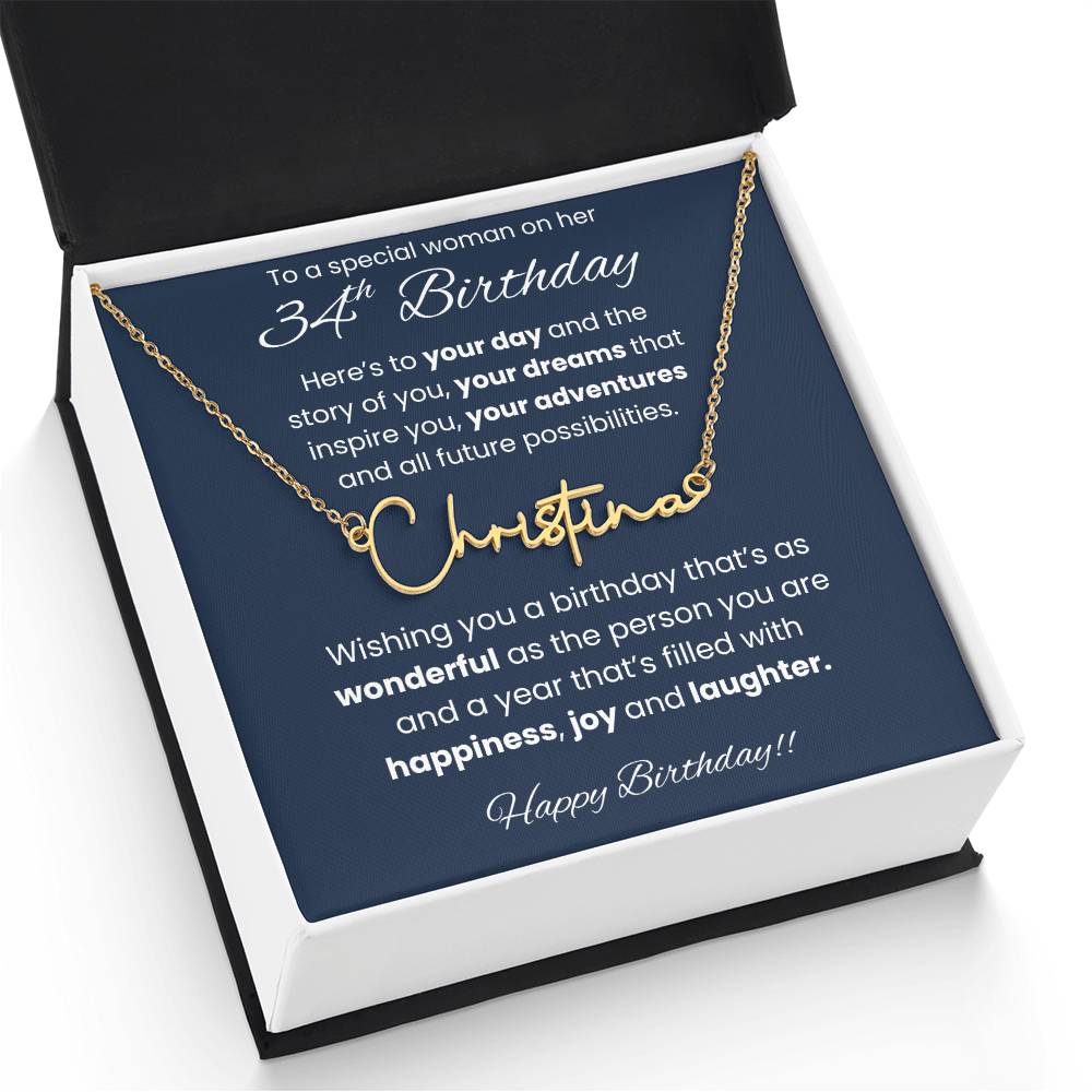 34th Birthday Signature Name Necklace To A Special Woman