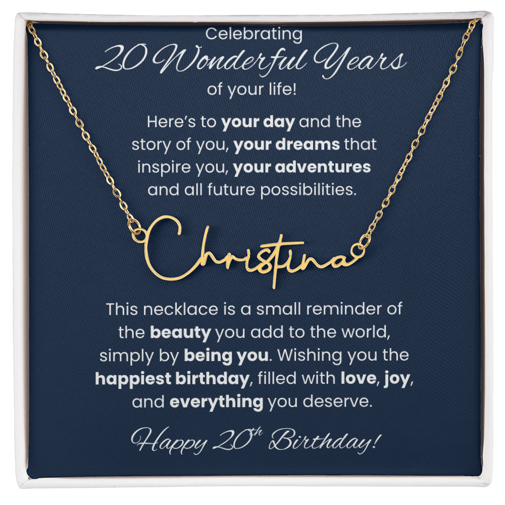 20th Birthday Custom Signature Name Necklace Jewelry Gift