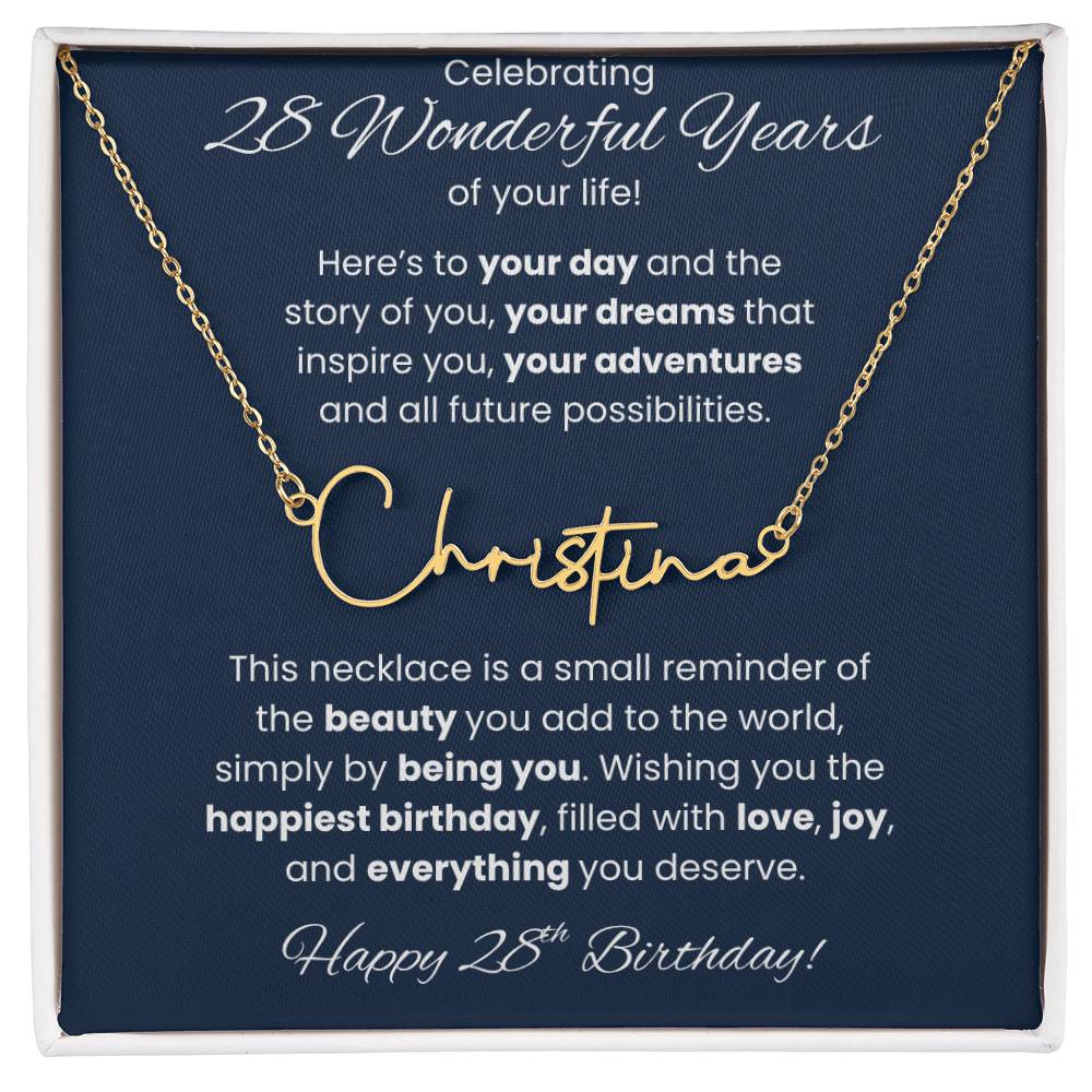 28th Birthday Custom Signature Name Necklace Jewelry Gift