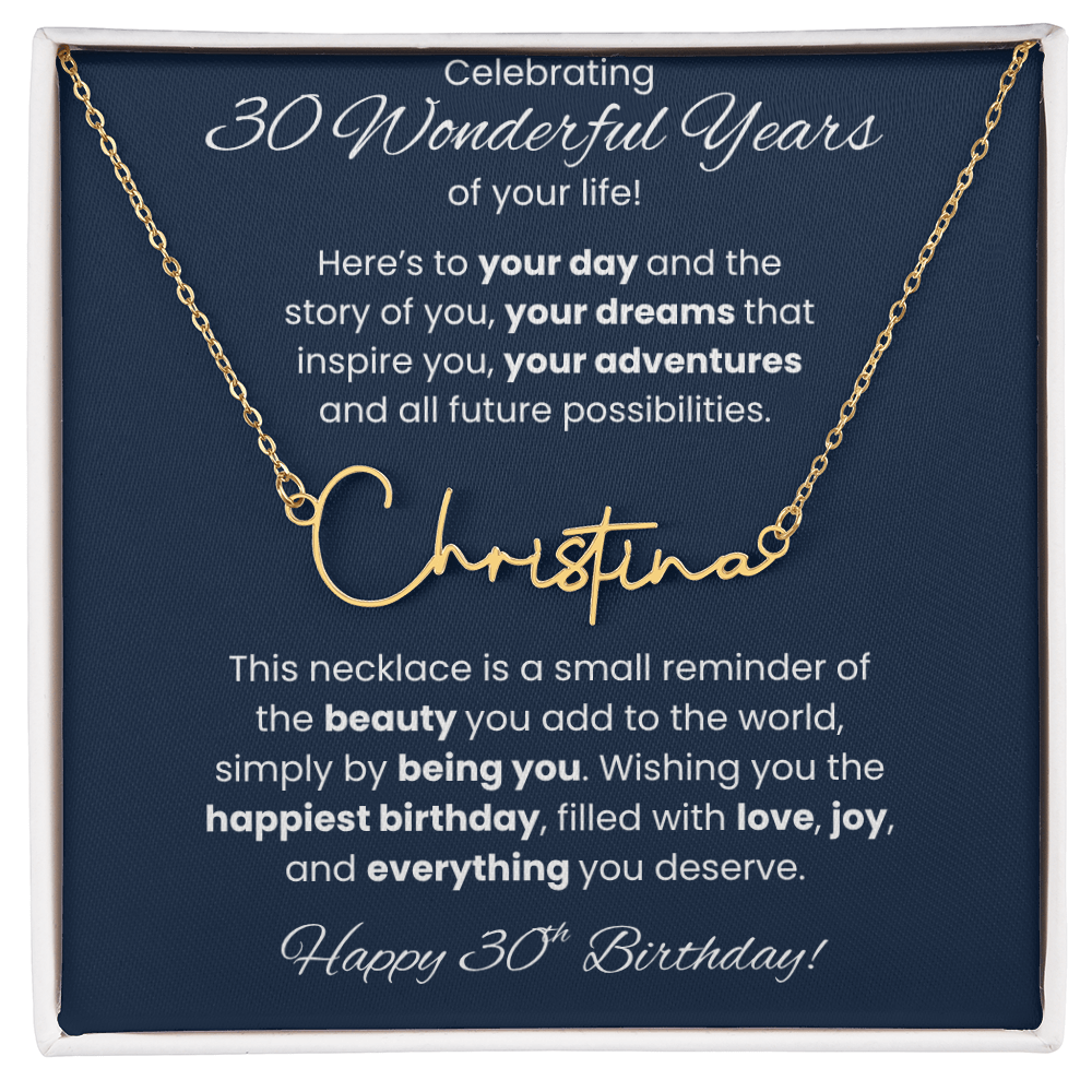 30th Birthday Custom Signature Name Necklace Jewelry Gift