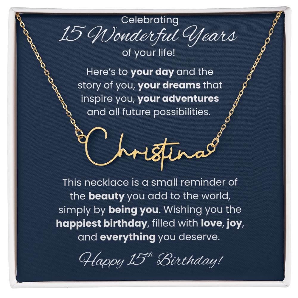 15th Birthday Custom Signature Name Necklace Jewelry Gift