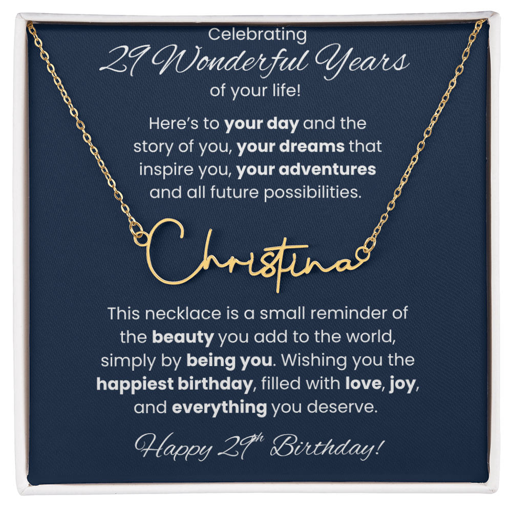 29th Birthday Custom Signature Name Necklace Jewelry Gift
