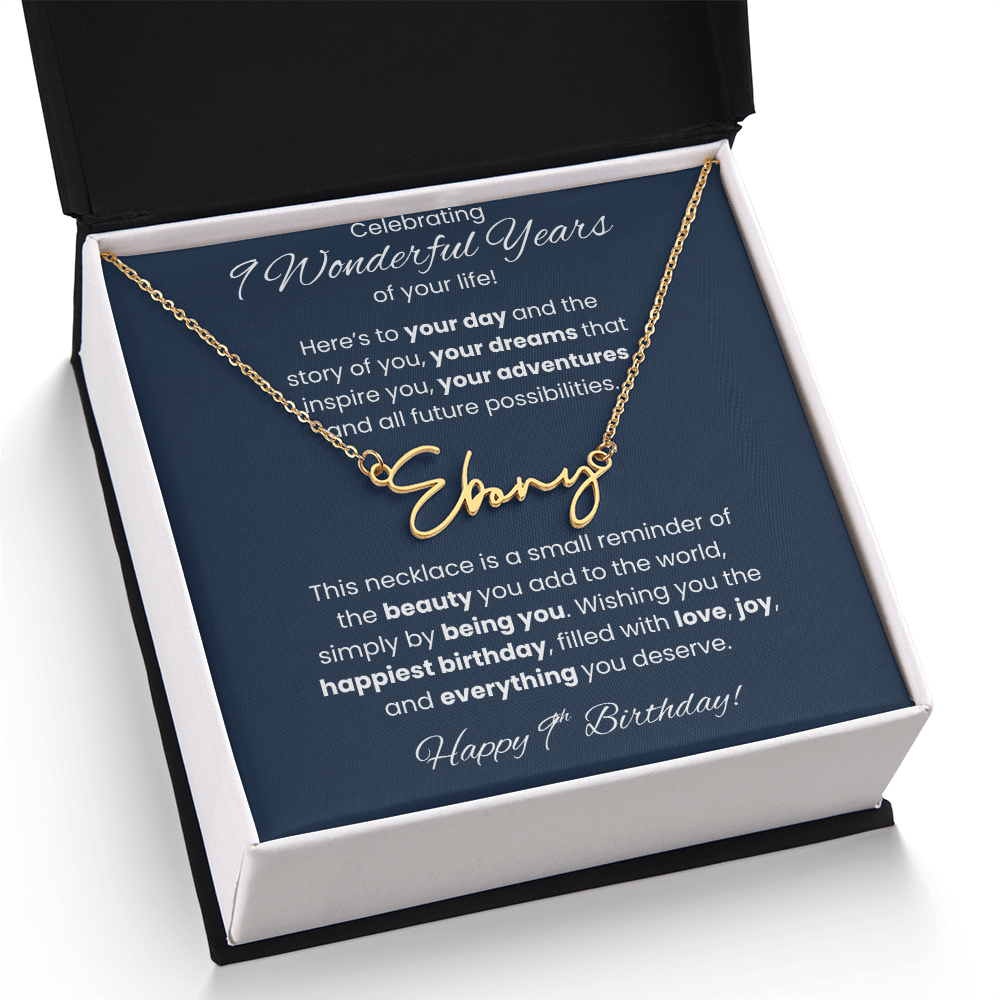 9th Birthday Custom Signature Name Necklace Jewelry Gift
