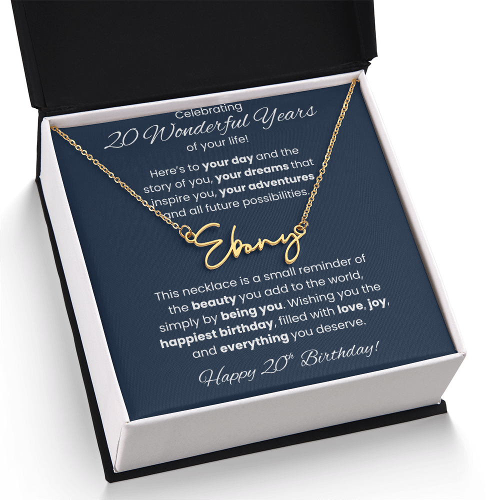 20th Birthday Custom Signature Name Necklace Jewelry Gift