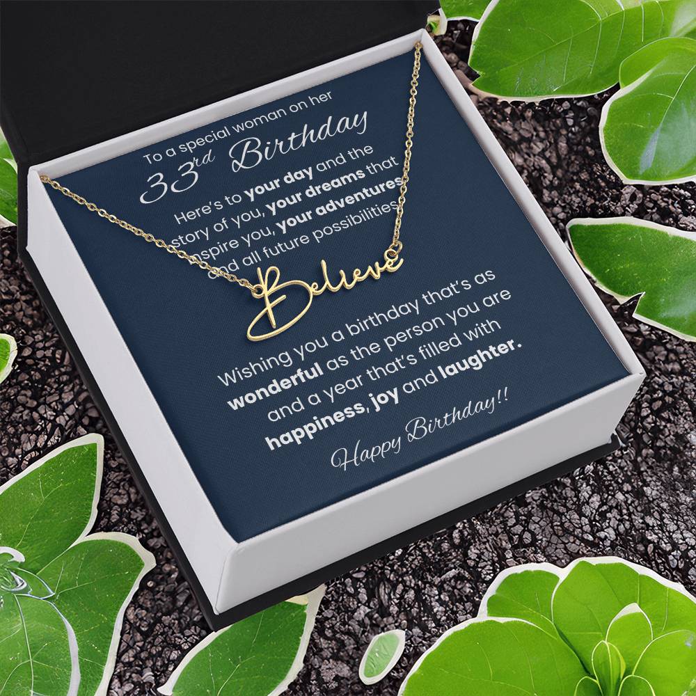 33rd Birthday Signature Name Necklace To A Special Woman