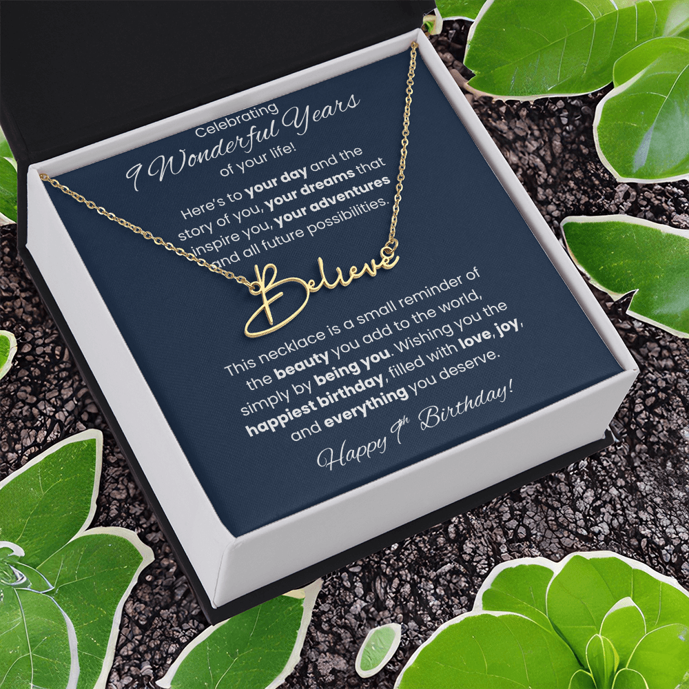 9th Birthday Custom Signature Name Necklace Jewelry Gift
