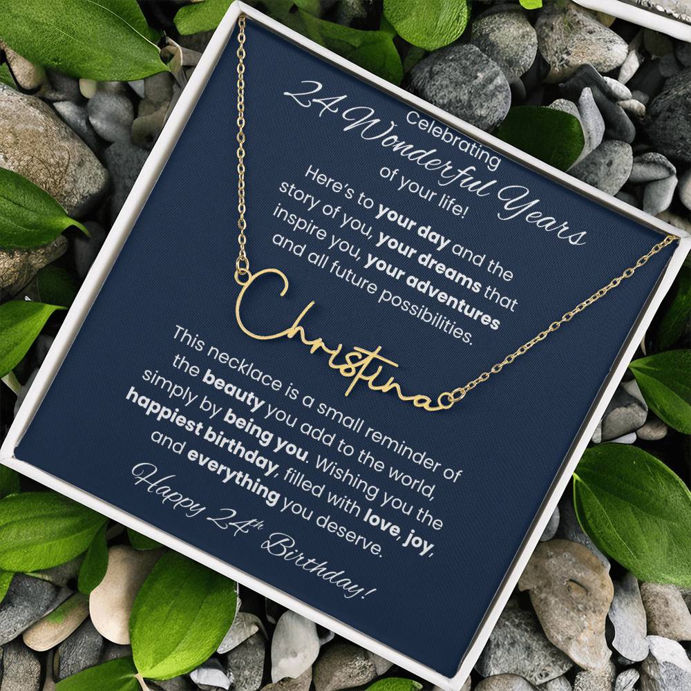 24th Birthday Custom Signature Name Necklace Jewelry Gift