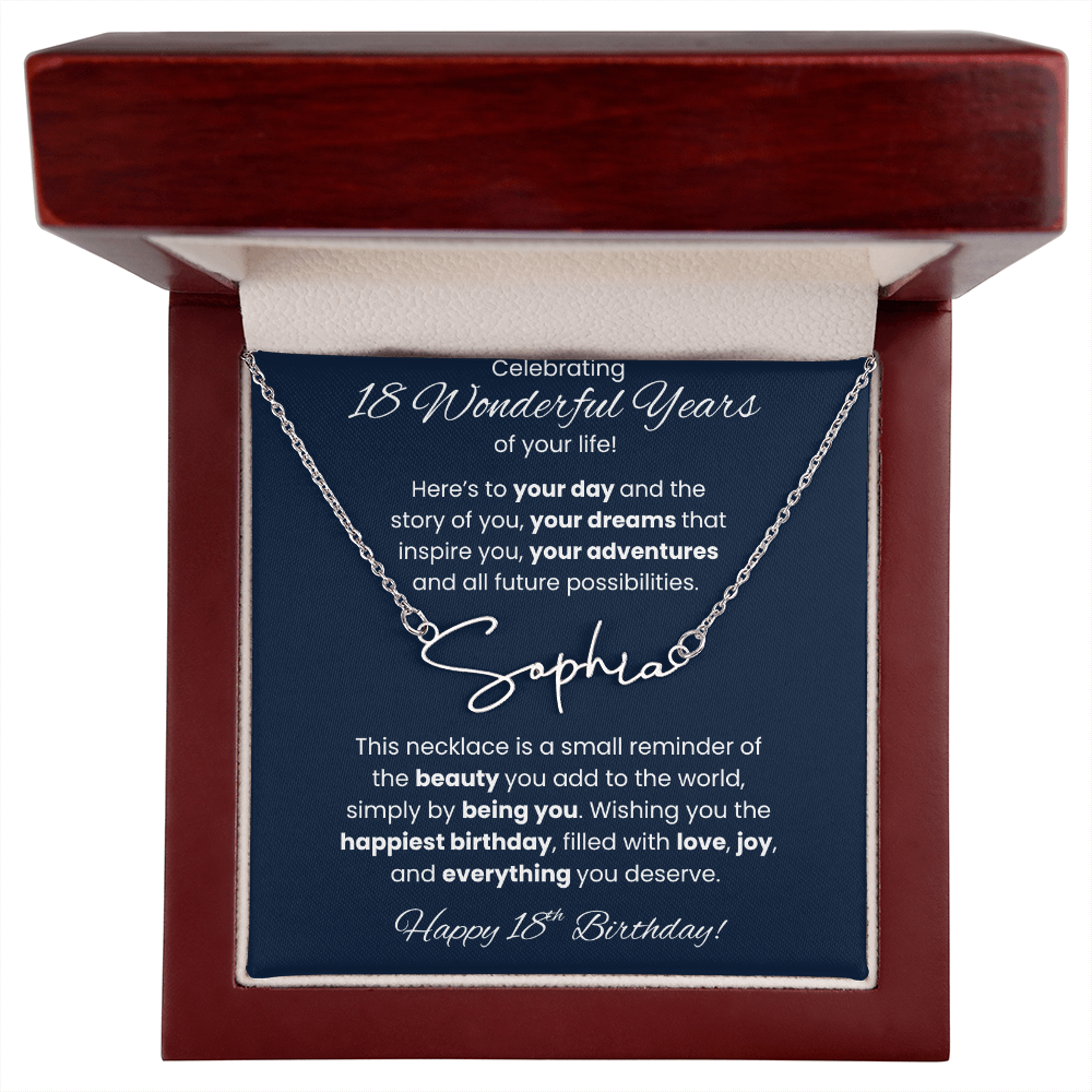 18th Birthday Custom Signature Name Necklace Jewelry Gift