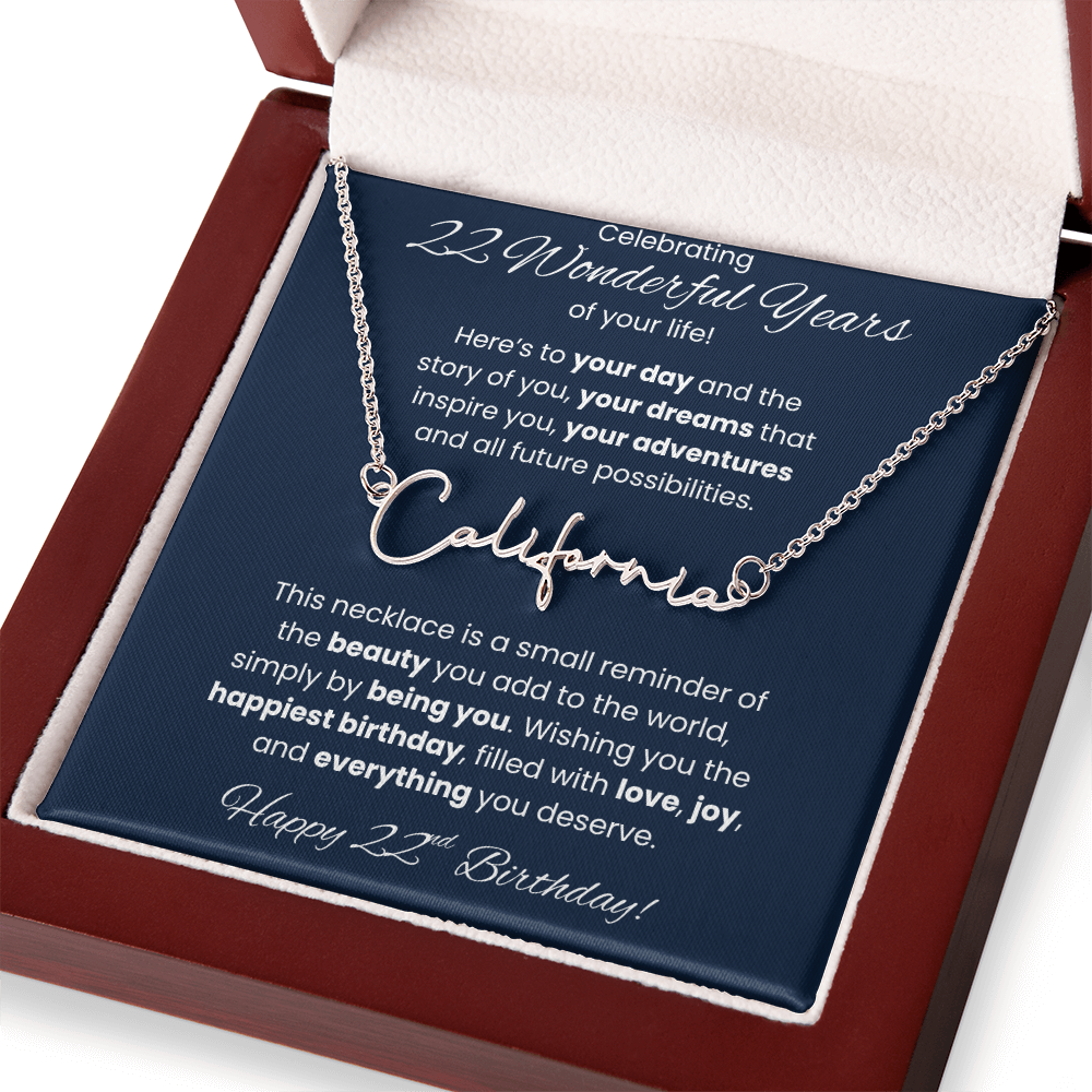 22nd Birthday Custom Signature Name Necklace Jewelry Gift