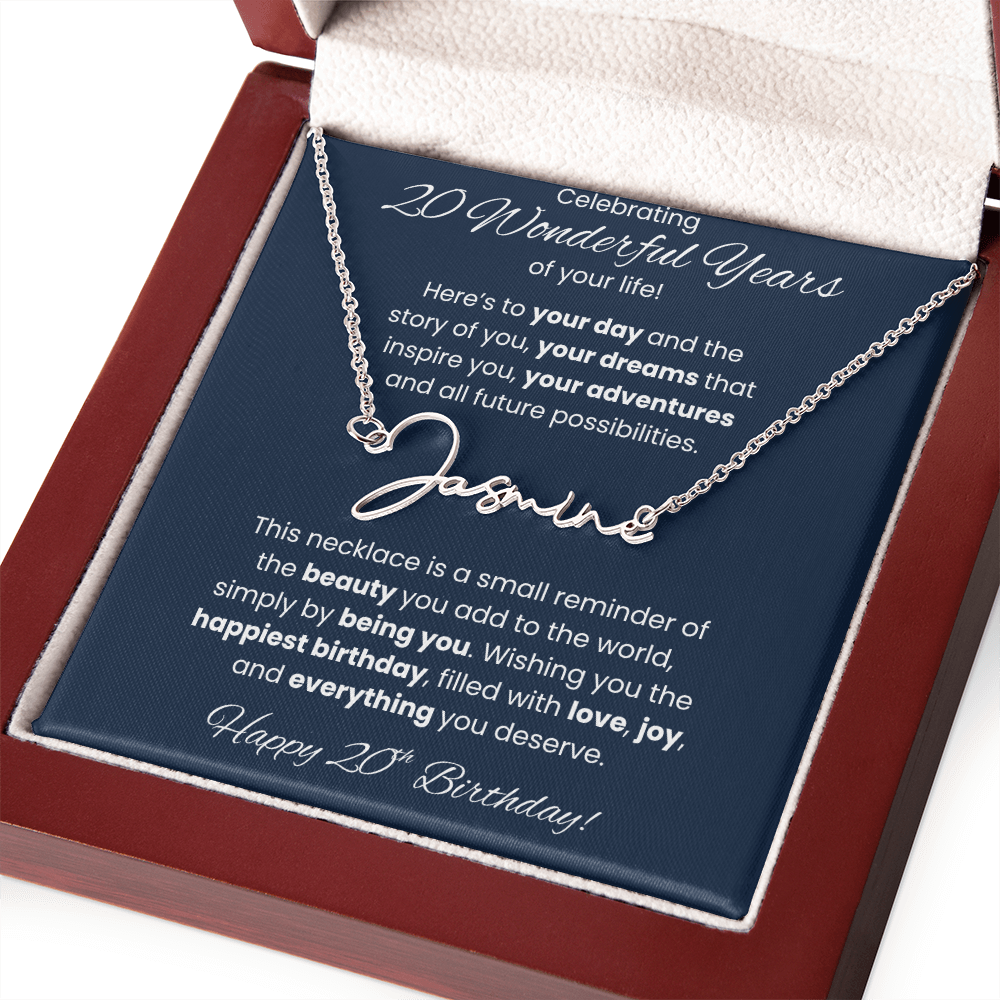 20th Birthday Custom Signature Name Necklace Jewelry Gift