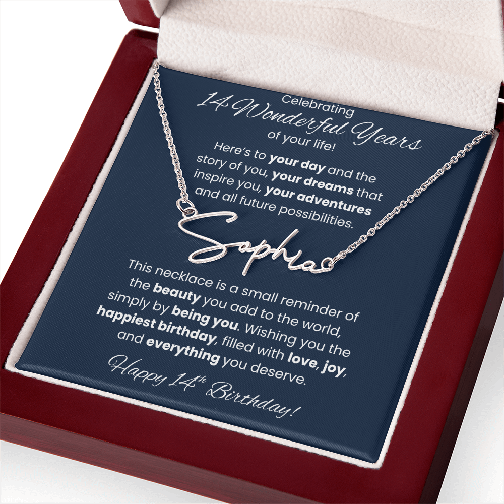 14th Birthday Custom Signature Name Necklace Jewelry Gift