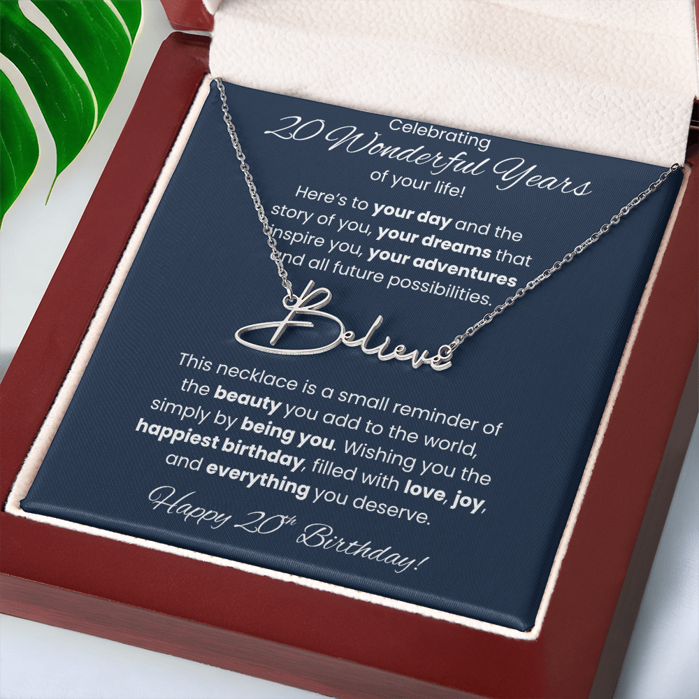 20th Birthday Custom Signature Name Necklace Jewelry Gift