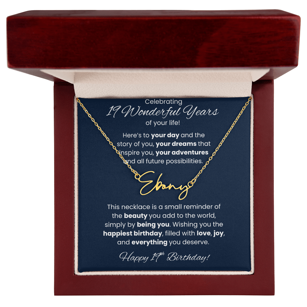 19th Birthday Custom Signature Name Necklace Jewelry Gift