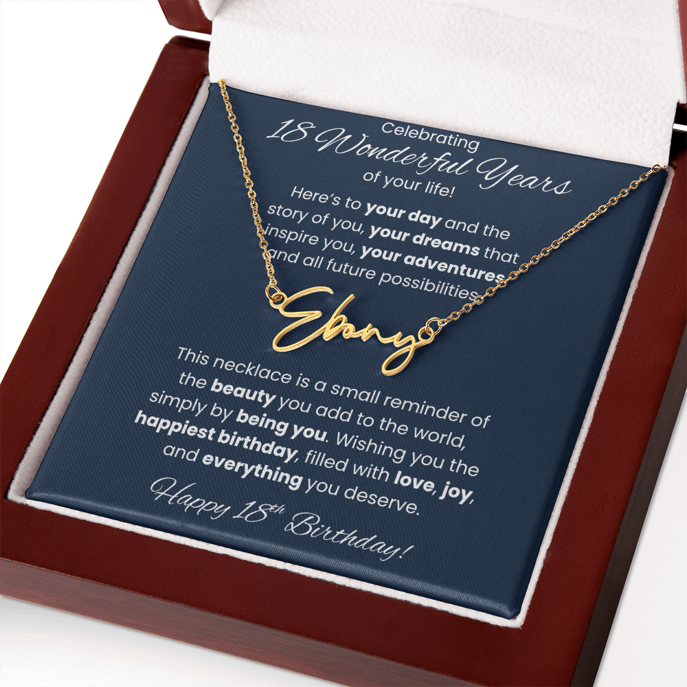 18th Birthday Custom Signature Name Necklace Jewelry Gift