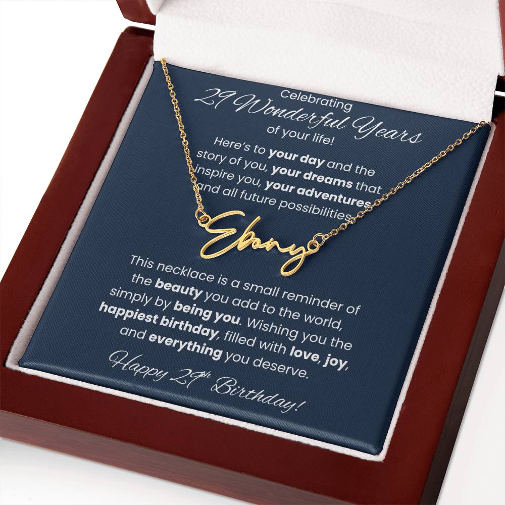 29th Birthday Custom Signature Name Necklace Jewelry Gift