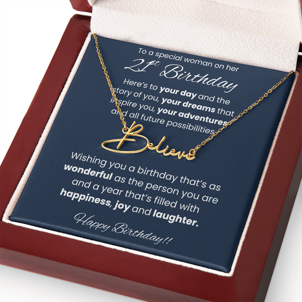 21st Birthday Signature Name Necklace To A Special Woman