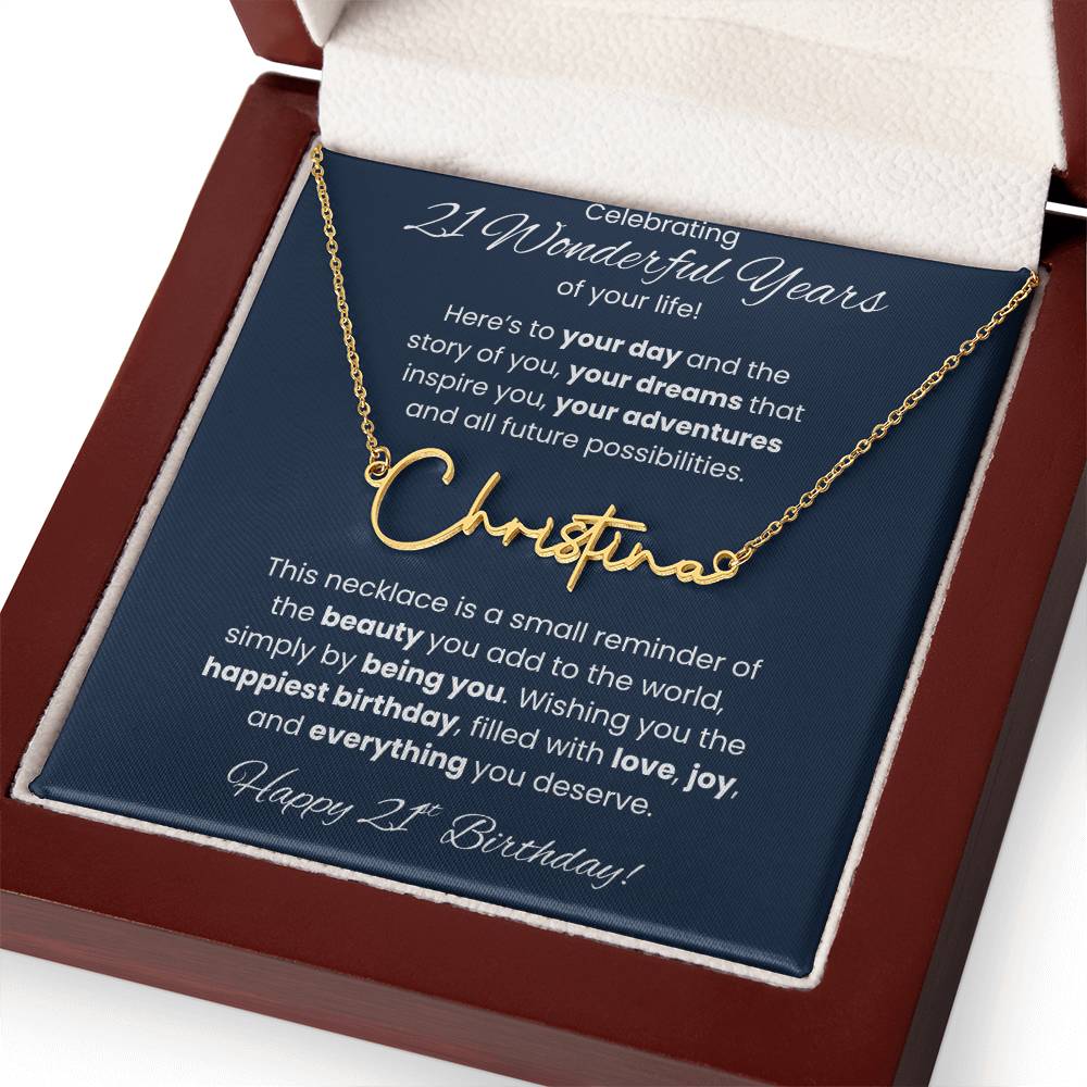 21st Birthday Custom Signature Name Necklace Jewelry Gift